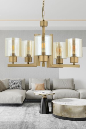 Tasse 5-Piece Antique Painted Chandelier with Honey Glass Modern Young Room Bedroom Living Room Chandelier 3518-05-FR - Apliqa