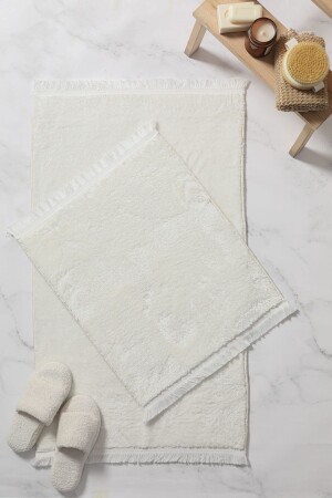 Tasseled Plush Non-Slip Base 2-Piece Mat Set - White F1588 - FAVORA