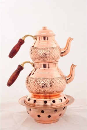 Tätowiertes, gemustertes, großes Kupfer-Teekannen- und Ottoman-Teekannen-Set evx3 - EvixHome