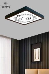 Tavana Sıfır Plafonyer Ahşap Çerçeveli Kişiye Özel Harf Baskılı Led Avize 60x60 Cm k.oism - cantVs