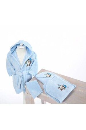 Tazmania Bamboo Bathrobe Newborn Baby Set Blue 01853 - Özdilek