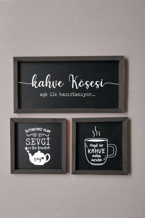 Tea and Coffee Corner - Turkish Written - Let's Take a Coffee Break - Wooden Framed Painting - Wooden Factory