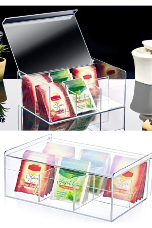Tea Box 6 Compartments Herbal Tea Bag Storage Container with Lid - Genel Markalar