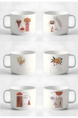 Tea Coffee Espresso Cup Minimal19 Linear Women's 6-Piece Cup Set Mug 180 Ml he490259152859 - Hediyexpres