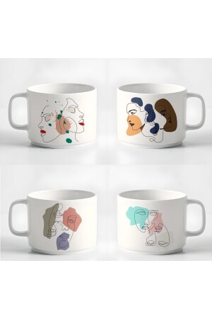 Tea Coffee Espresso Cup Minimal6 Linear Women's 4-Piece Cup Set Mug 180 Ml he490259152877 - Hediyexpres