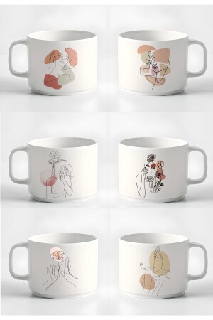 Tea Coffee Espresso Cup Minimal9 Linear Women's 6-Piece Cup Set Mug 180 Ml he490259152872 - Hediyexpres