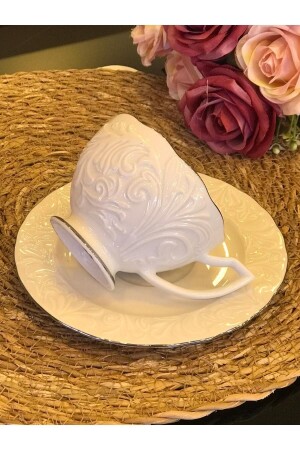 Tea Cup Set Platinum Gilded Rosen-200 SEVGI21689 - İpek