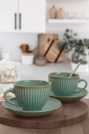 Teal Myra Tea Cup Set 12 Pieces for 6 People - Q06 TC057012FQ06A839700MATT300 - Keramika
