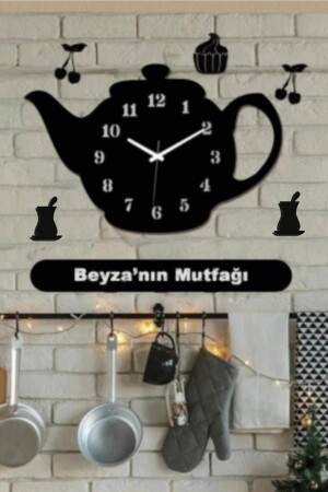 Teapot Designed Decorative Wooden Kitchen Wall Clock Personalized Large Size 50x30cm - Ensa Design