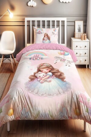 Teddy Bear Princess Patterned Single Baby Kids Duvet Cover Set - Evpanya