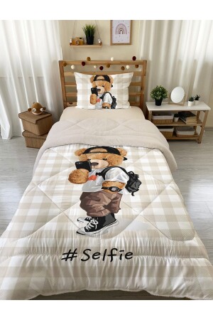 Teddy Patterned Single 160x220 Cm Wellsoft Double-Sided Silicone Quilt and Sleeping Set - Evmila