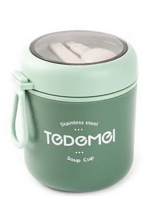 Tedemeı Paslanmaz Çelik Yuvarlak Kaşıklı Yemek Taşıma Kabı 530ml - TANTITONI