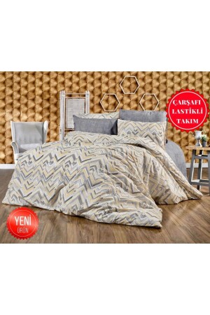 Teenager's Room and Children's Room Yellow Gray Zigzag Pattern Single Duvet Cover Set with Elastic Sheets 100x200 Zigzagmodell - Şahinhome