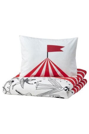 Tek Kişilik Çocuk Nevresim Takımı Desenli 150x200-50x60 Cm Çift Taraflı Meridyendukkan Kırmızı-beyaz 892911 - IKEA
