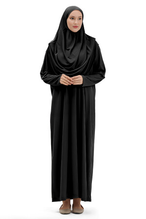 Tek Parça Namaz Elbisesi Boydan Giymeli Siyah - Hamera