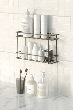 Teknotel Adhesive 2 Tier Bathroom & Kitchen Shelf Matte Black St522 11. ST. 522. 01 - Tekno-tel
