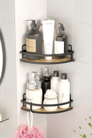 Teknotel Adhesive Hooks 2 Pieces Bathroom Corner Shelf Matte Black St273h 11. ST. 273. 02 - Tekno-tel