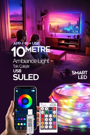 Televizyon Arkası 10 Metre Bluetooth Telefon Kontrollü Smart Şerit Led Sese Duyarlı Kumandalı - Suled
