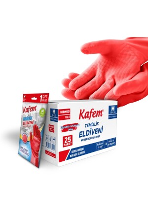 Temizlik Eldiveni (8-8,5) Medium Kırmızı X 25 Paket (KUTU) ASZTM-0051K - KAFEM