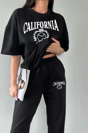 Tennis Tracksuits and T-shirt - Black Jogger T-Shirt Bottom Top Tracksuit Set Oversize Crew Neck - Modarich