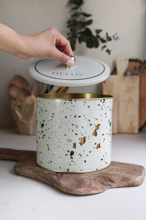 Terrazo Patterned Food Storage Container - Metal Storage Container 17.5 Cm X 15.5 Cm ER146 - Evle