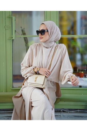 Tesettür Çapraz Bağlamalı Tulum Krem Model-419 - Ns Moda