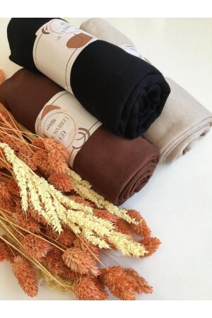 (MNZ-Hijab) شال القطن المشمس للنساء مجموعة 3 (BLACK-BROWN-BEIGE) LA44 - Lerra