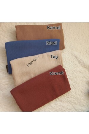Tessetür Kadın Pamuk Cazz Şal Modeli-4'lü Set Kiremit- Mavi- Taş-kamel - Trablus