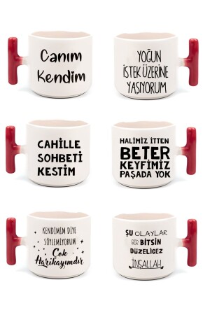 TEXT PRINTED COLORED T HANDLE NESCAFE & LATTE 6-PIECE CUP SET xxx12 - GünayStore