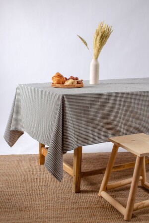 Texture Linen Piti Checkered Black Tablecloth - Gingham Picnic Cloth - Wellstil