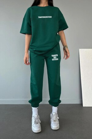 Thatssofetch T-shirt Eşofman Altı Jogger - Yeşil Baskı Alt Üst Eşofman Takımı Oversize Bisiklet Yaka - Dubu Butik