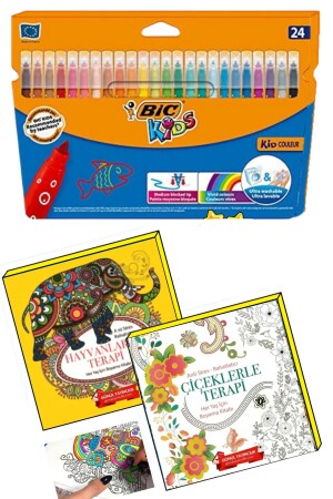 Therapy Mandala Coloring Set for Adults - 2 Books and 24 Felt-Tip Pens Nova - Gönül Yayincilik