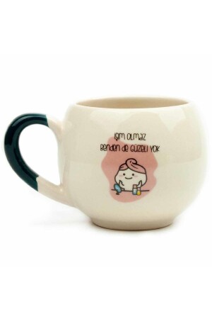 There Is No Job Better Than Me Cream Shiny Balloon Mug (GREEN HANDLE) - Gift Ceramic Mug KUBAL86 - Palto Tasarım