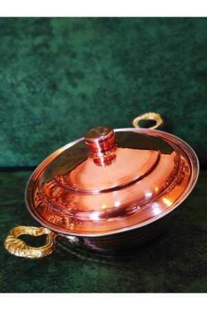 Thick Copper Heavy Hand Forged Pot with Lid 23cm-876grm Kpktav - Usta bakırcılık