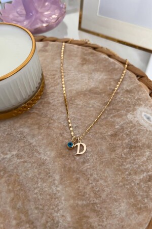 Thin Chain Necklace with D Letter and Evil Eye Pendant - Trendy Butik