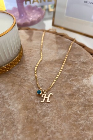 Thin Chain Necklace with H Letter and Evil Eye Pendant - Trendy Butik