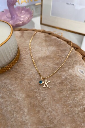 Thin Chain Necklace with K Letter and Evil Eye Pendant - Trendy Butik