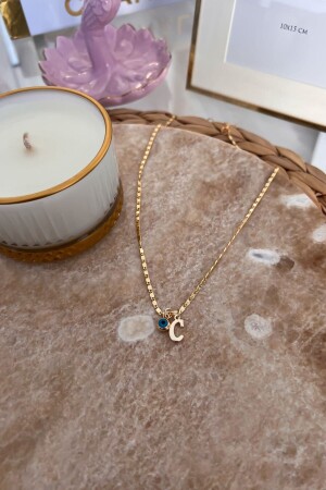 Thin Chain Necklace with Letter C and Evil Eye Pendant - Trendy Butik
