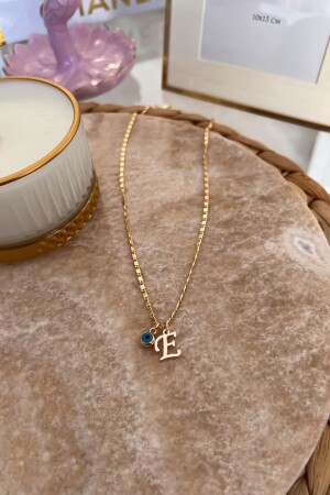 Thin Chain Necklace with Letter E and Evil Eye Pendant 50 cm - Trendy Butik