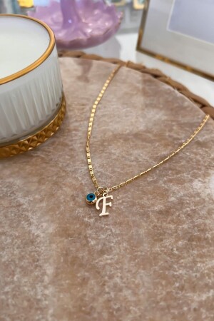 Thin Chain Necklace with Letter F and Evil Eye Pendant - Trendy Butik