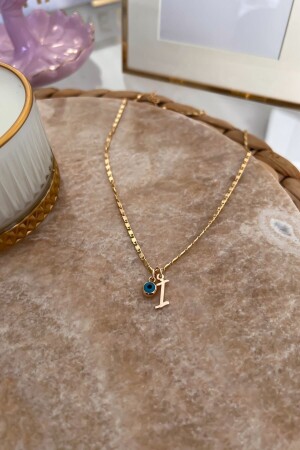 Thin Chain Necklace with Letter I and Evil Eye Pendant - Trendy Butik