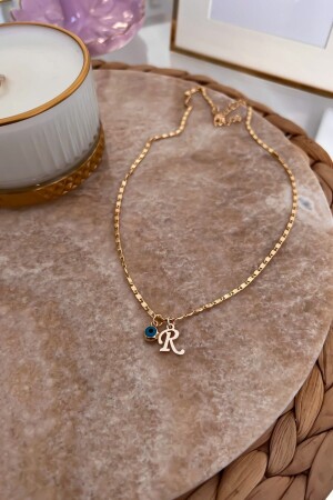 Thin Chain Necklace with Letter R and Evil Eye Pendant - Trendy Butik
