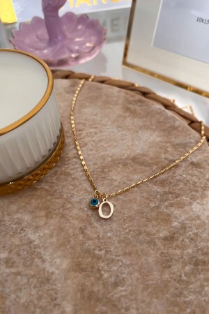 Thin Chain Necklace with O Letter and Evil Eye Pendant - Trendy Butik