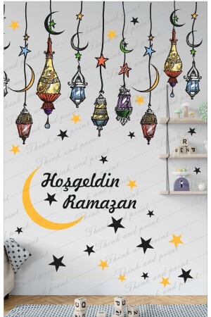 (منز) - مرحباً بكم في شهر رمضان (مصباح النور الملونة مصباح اللقاء الزجاجي للكتابات الجدارية المزينة المزودة - Think And Print