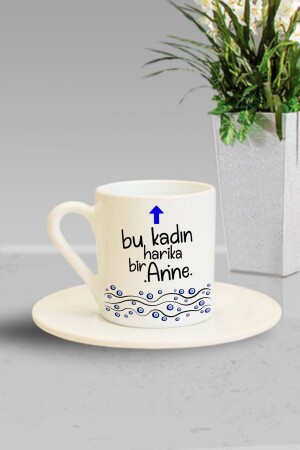 This Woman is a Wonderful Mother Evil Eye Beaded Printed Turkish Coffee Cup he-f-2171 - Hediyexpres