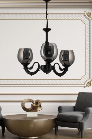 Three Arm Riga Zamak Chandelier with Black Smoked Glass DDÜÇKRGZMKFC - DEDE