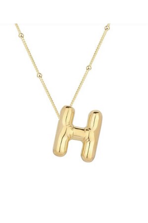 Three Dimensional Steel H Letter Balloon Gold Color Necklace - Accessories