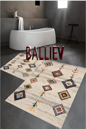 Three Ethnic Djt Set of 2 Bath Mat Non-Slip Based Toilet Set - Balliev