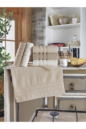 Three Line 40x60 Cm 6-Piece Antibacterial Hand and Face Towel | - Binnur Home
