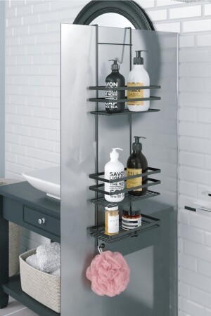 THREE-TIER HANGED BATHROOM SHOWER SHELF MATT BLACK LM580 11. L.M.580. 03 - Teknotel